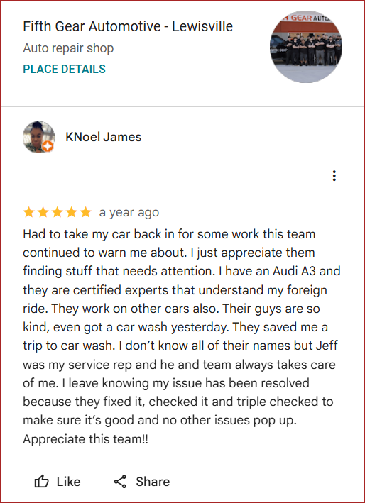 Review of Fifth Gear Automotive - Lewisville By KNoel James