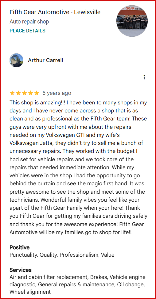 Review of Fifth Gear Automotive - Lewisville By Arthur Carrell