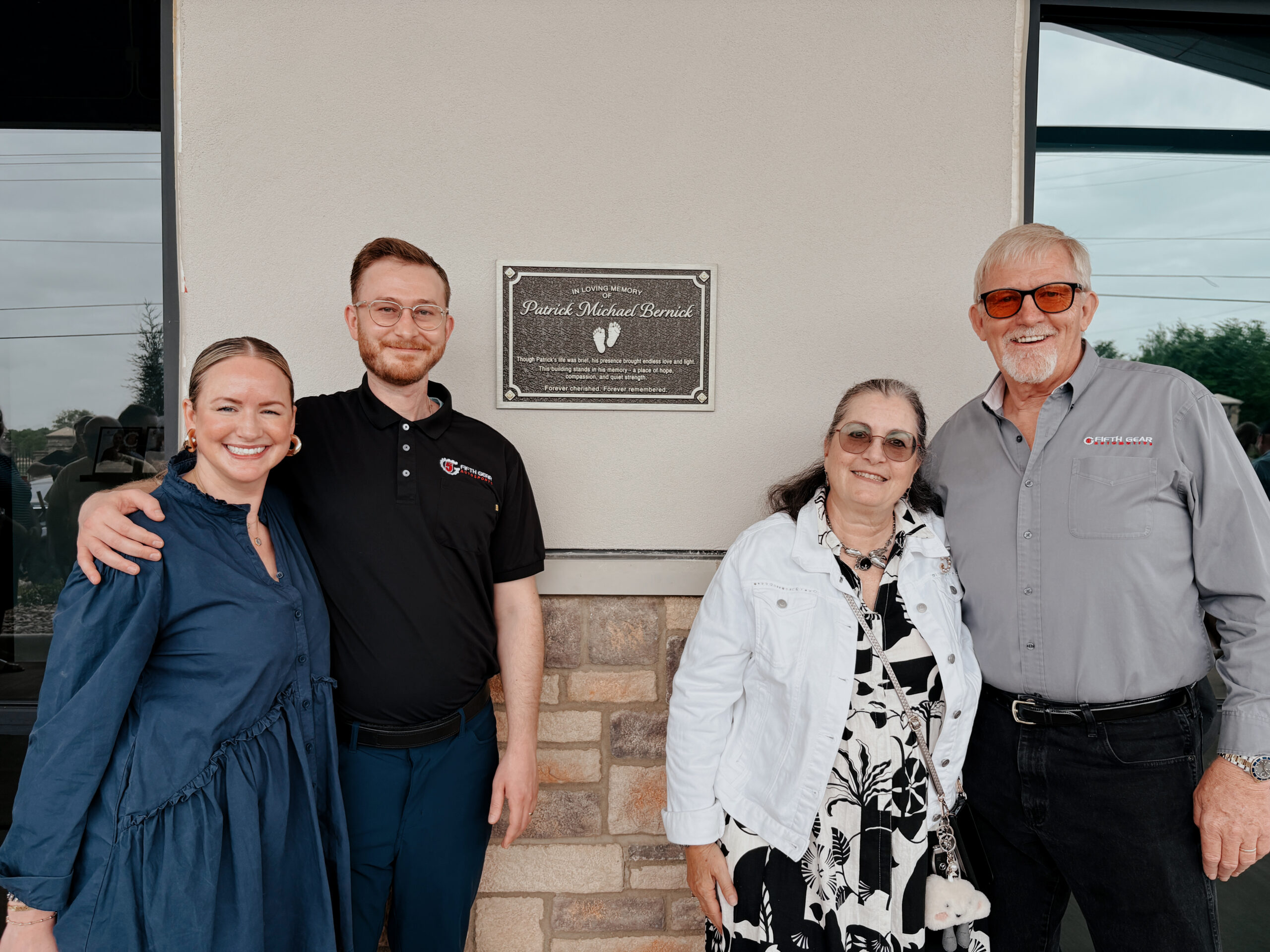 Patrick Michael Bernick memorial plaque at Fifth Gear Automotive Repair Argyle with the Bernick family
